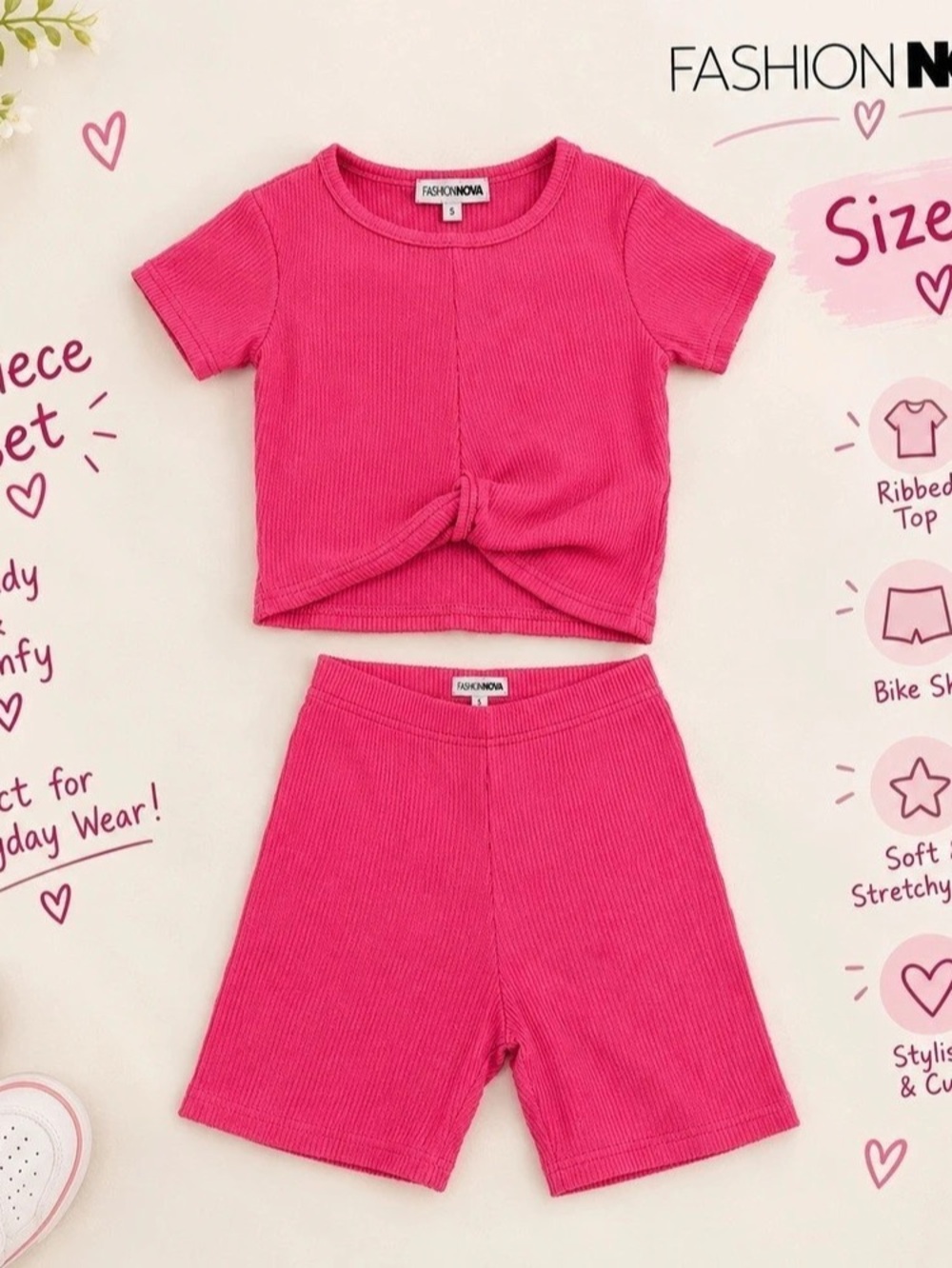 Fashion Nova Mini Cool Kid Ribbed Biker Short Set Pink Size 5